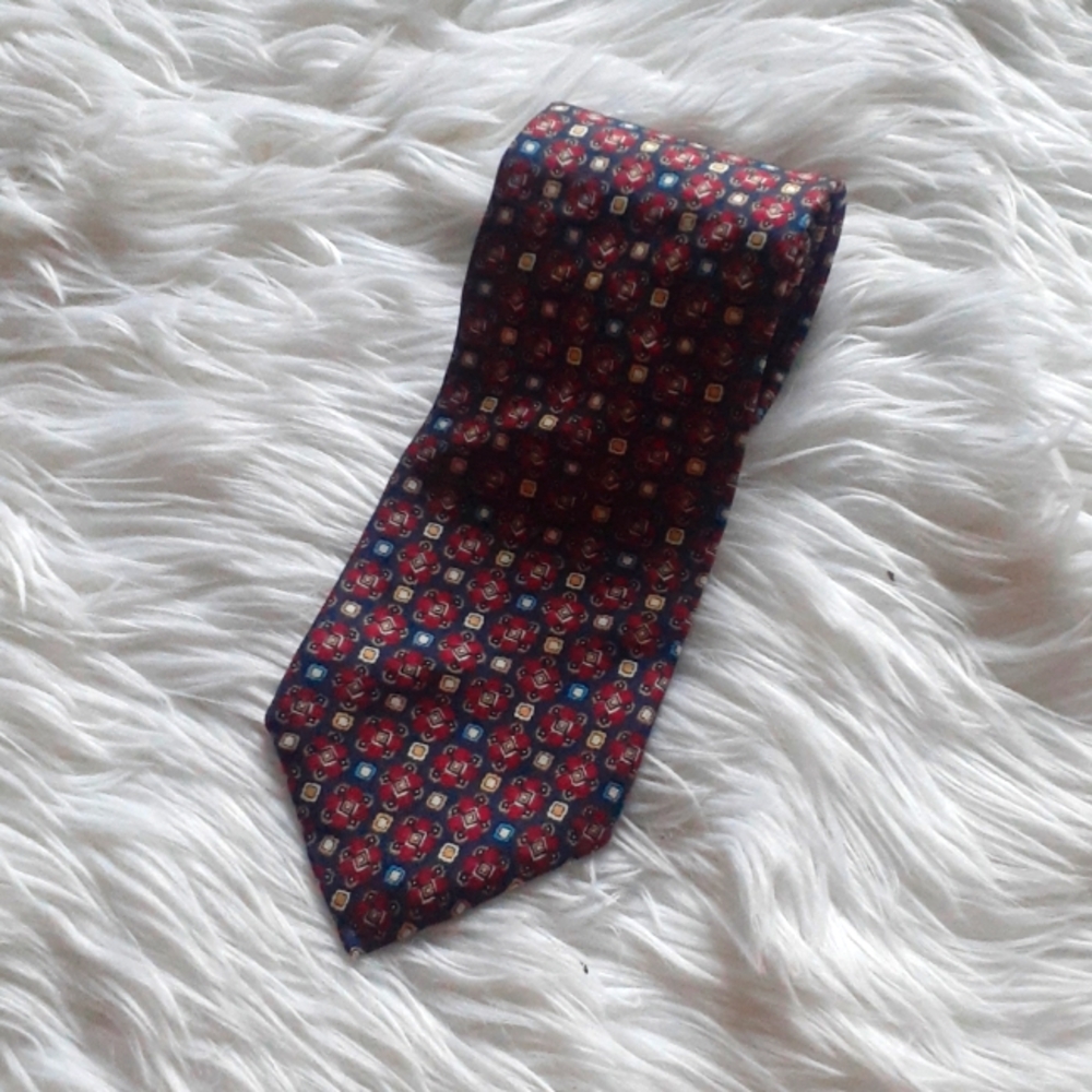 Vtg Christian Dior Maroon & Blue Patterned Tie/Cravatte